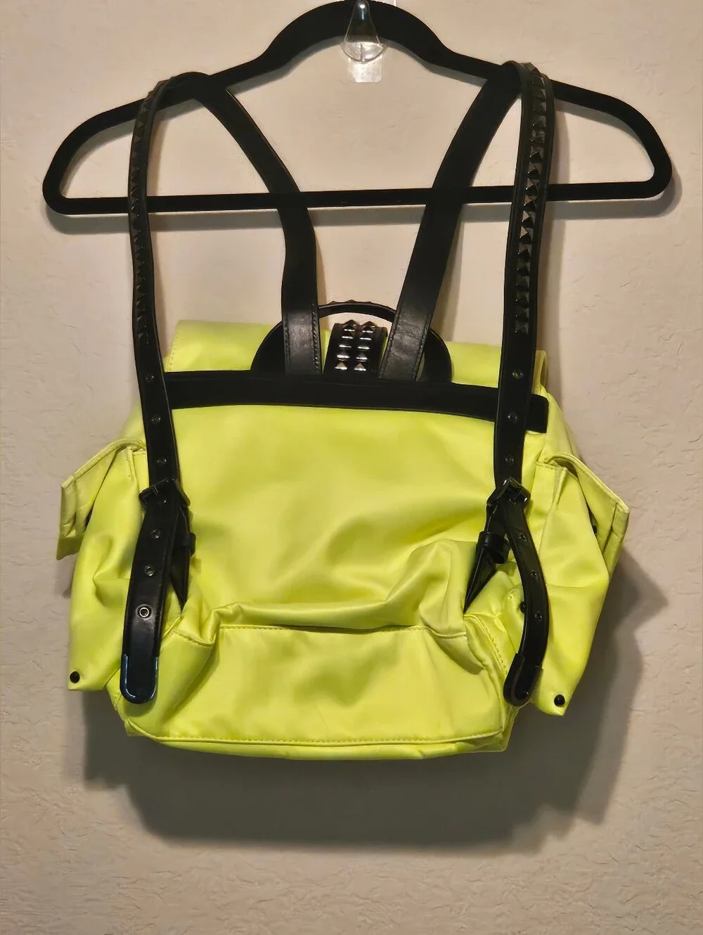 Michael Kors Olivia Neon Yellow Backpack with Black Stud Accents